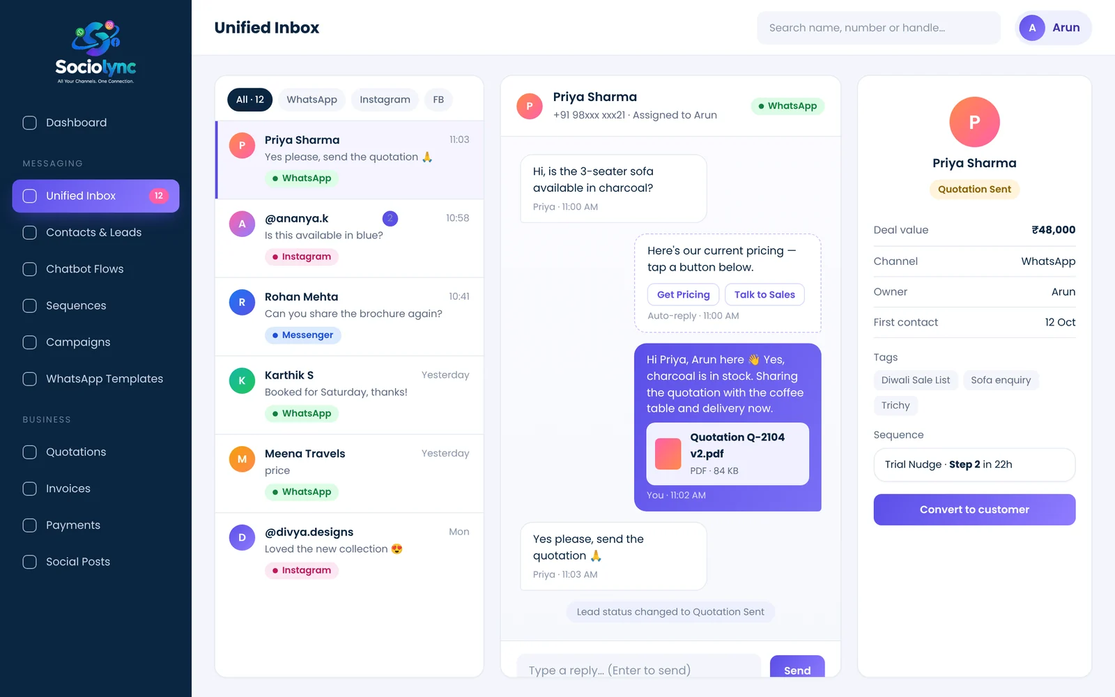 WhatsApp Business API conversations in Sociolync