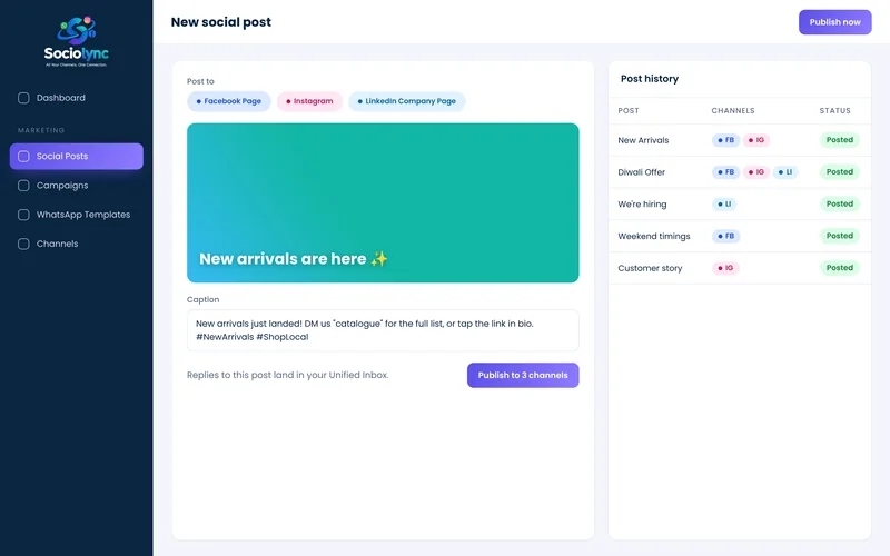 Social Posting screen in Sociolync